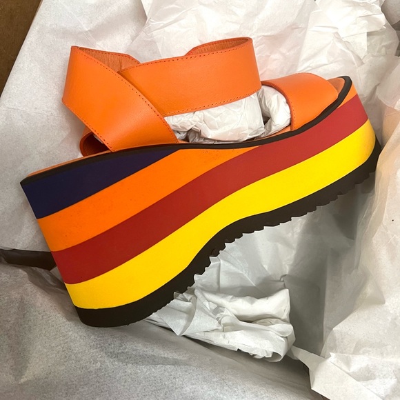 Free People Parris Wedge Sandals - Solar Flare - Leather Platform - Picture 4 of 5